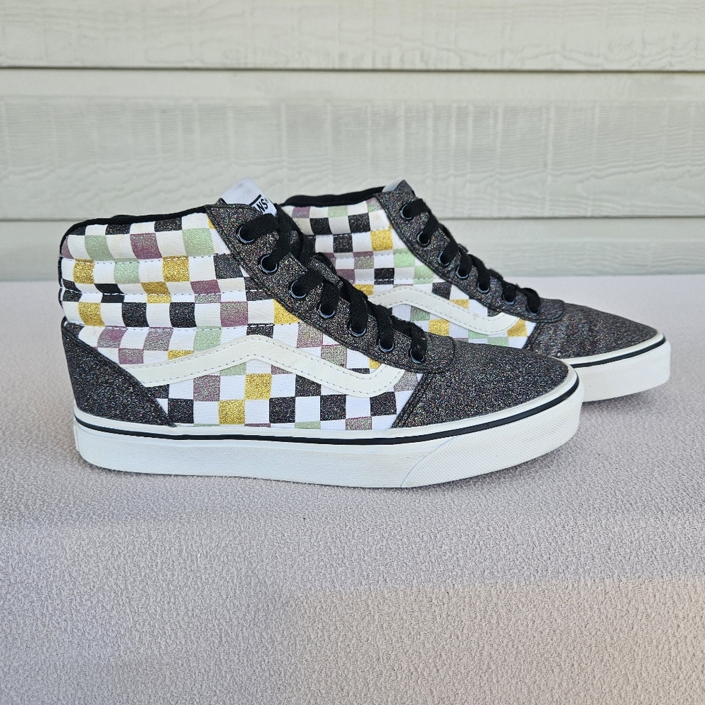 Vans Old Skool SK8-HI Glitter Checkerboard Sneaker Women SZ 8.5 Skate 500714